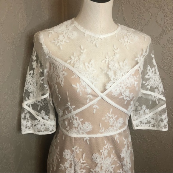 Angel Biba Lace mini dress partially lined 12 cream tan - Picture 2 of 7